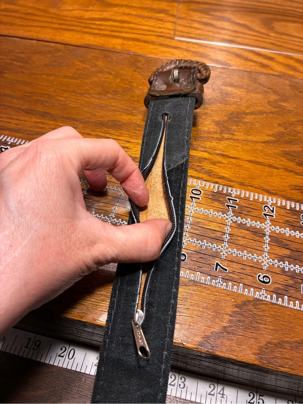 Vintage Latin Money Belt Tribal Embossed Textile Inlay Hidden Pocket